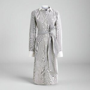 NWT J Crew Cotton Navy Blue White Stripe Tunic Button Oxford Tie Shirt Dress M 8